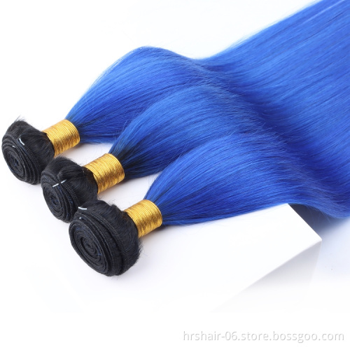 Brazilian Remy Human Hair Extensions Weaves 1B/Blue Ombre Color Straight Brazilian Virgin Human Hair Bundles With Closure